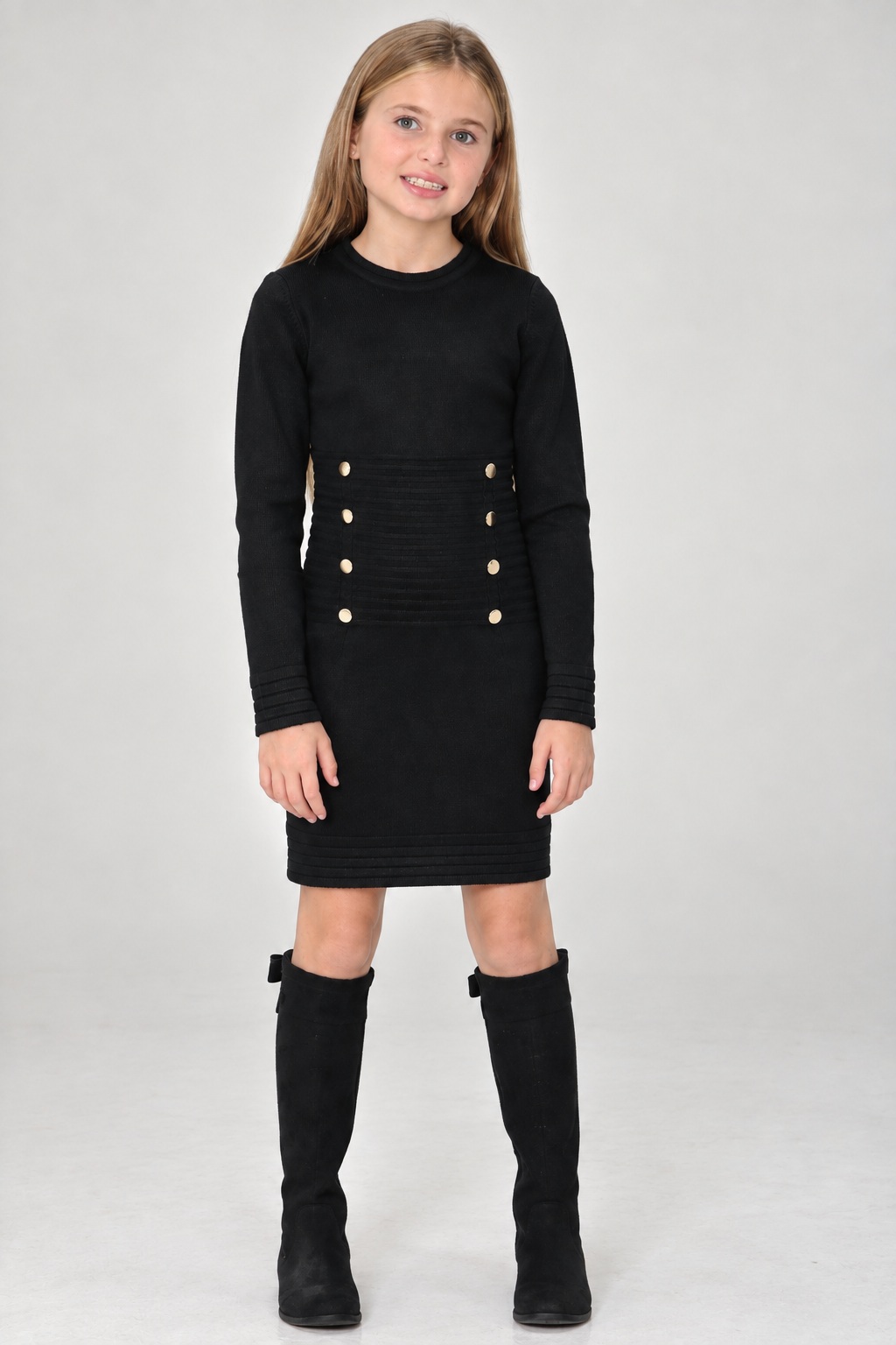 Button Detail Ribbed Knit Dress
