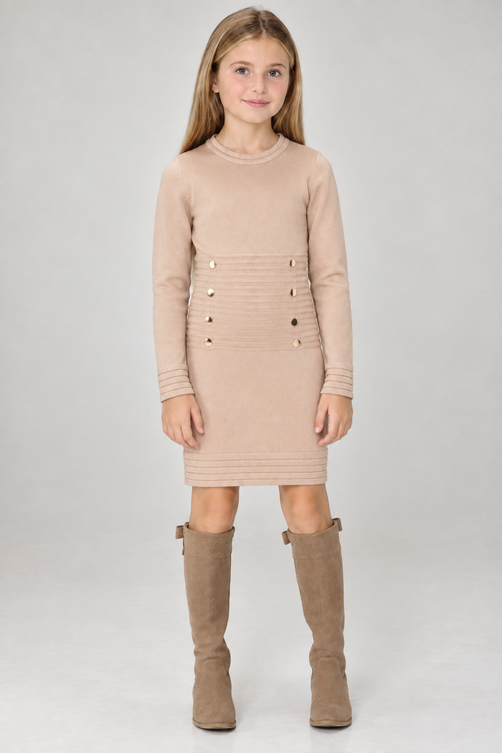 Button Detail Ribbed Knit Dress