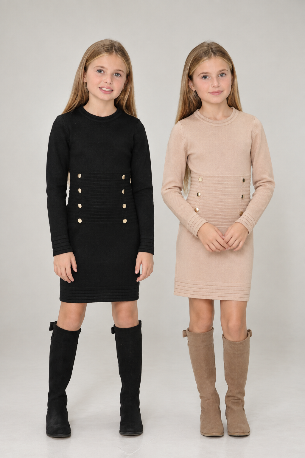 Button Detail Ribbed Knit Dress