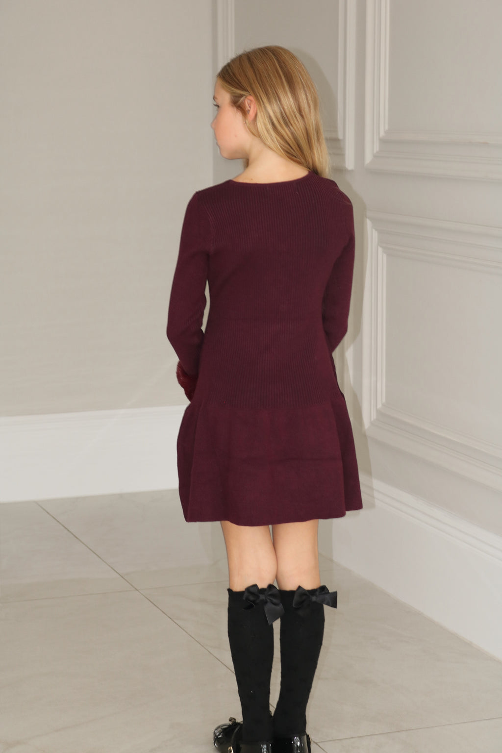 Knit A-Line Faux Fur Cuffed Dress