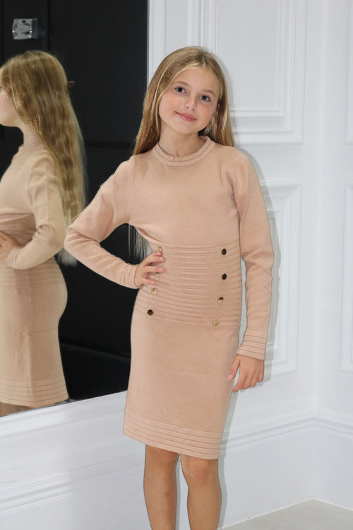 Button Detail Ribbed Knit Dress