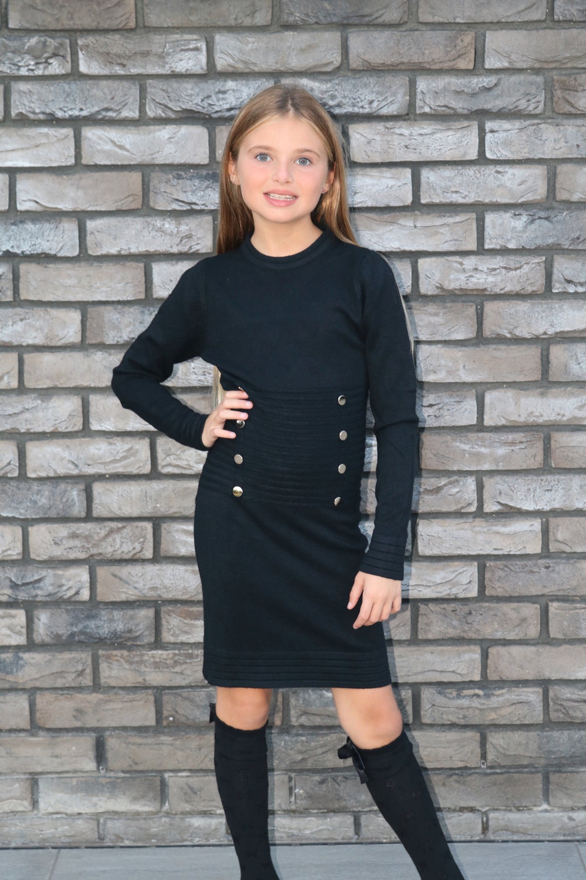 Button Detail Ribbed Knit Dress