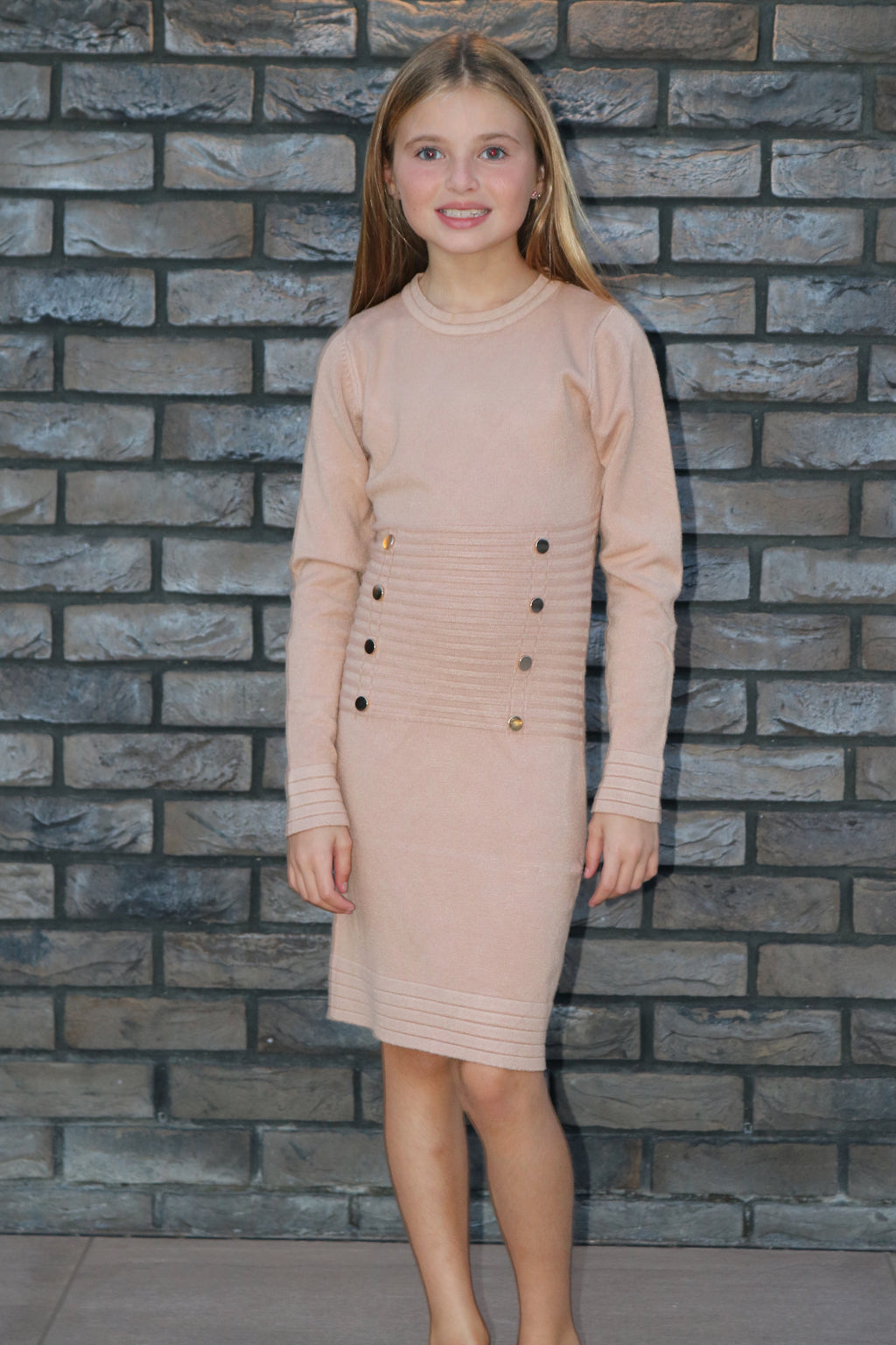 Button Detail Ribbed Knit Dress