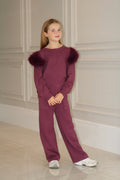 Premium Knit Loungewear Set With Faux Fur Shoulder Detail