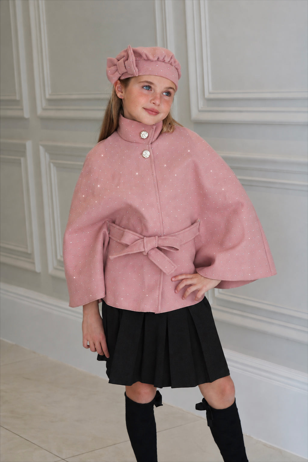 Rhinestone Bow Poncho With Matching Hat