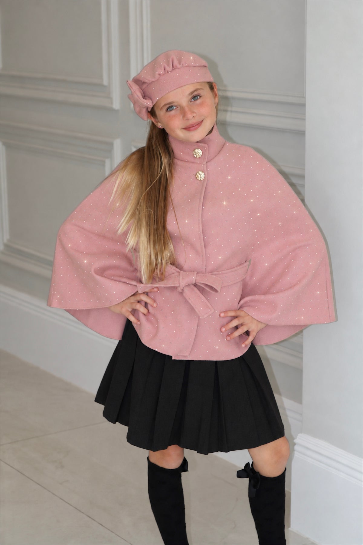 Rhinestone Bow Poncho With Matching Hat