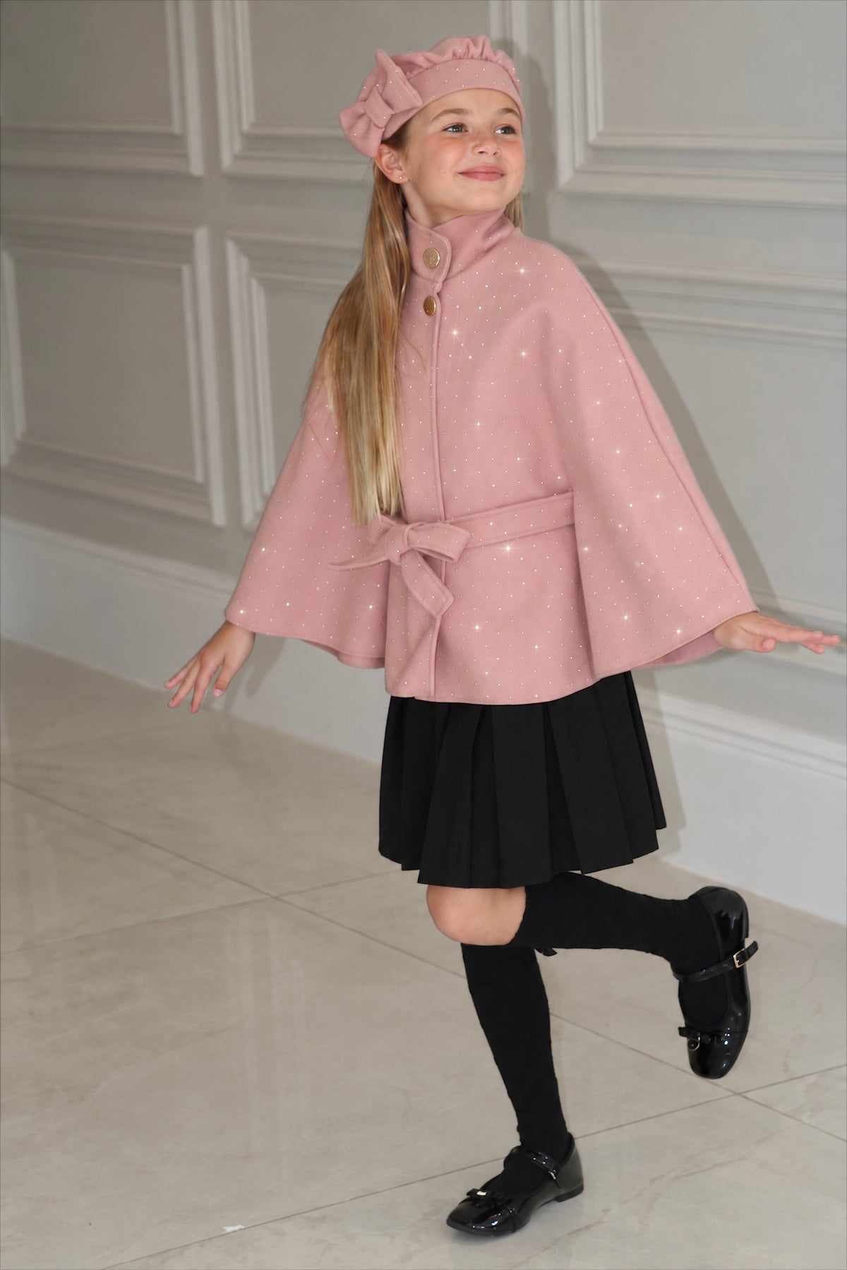 Rhinestone Bow Poncho With Matching Hat