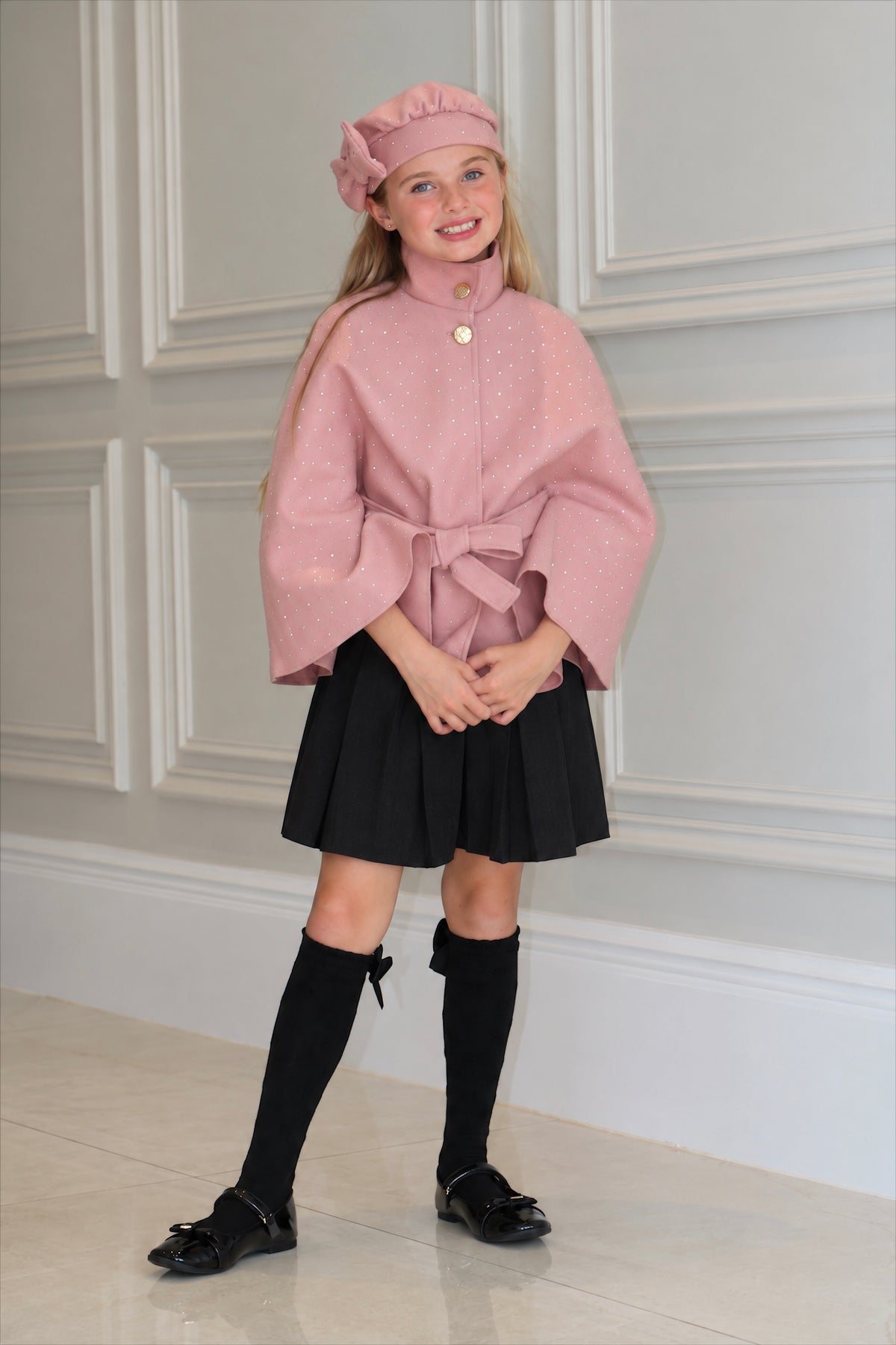 Rhinestone Bow Poncho With Matching Hat