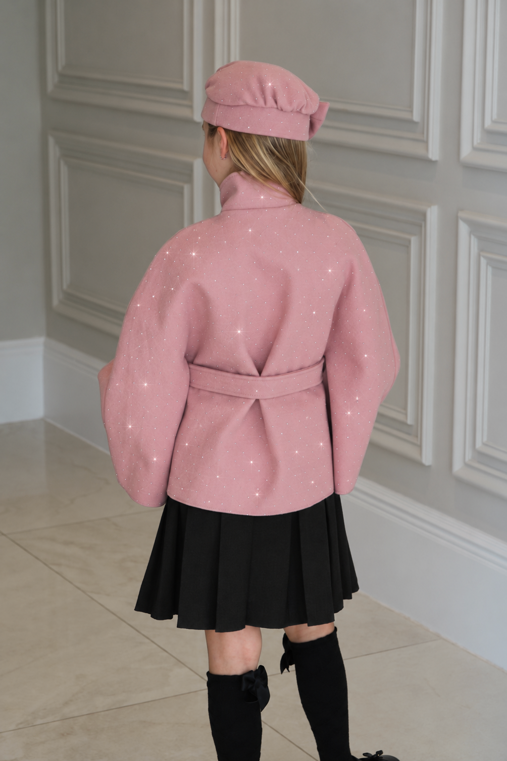Rhinestone Bow Poncho With Matching Hat