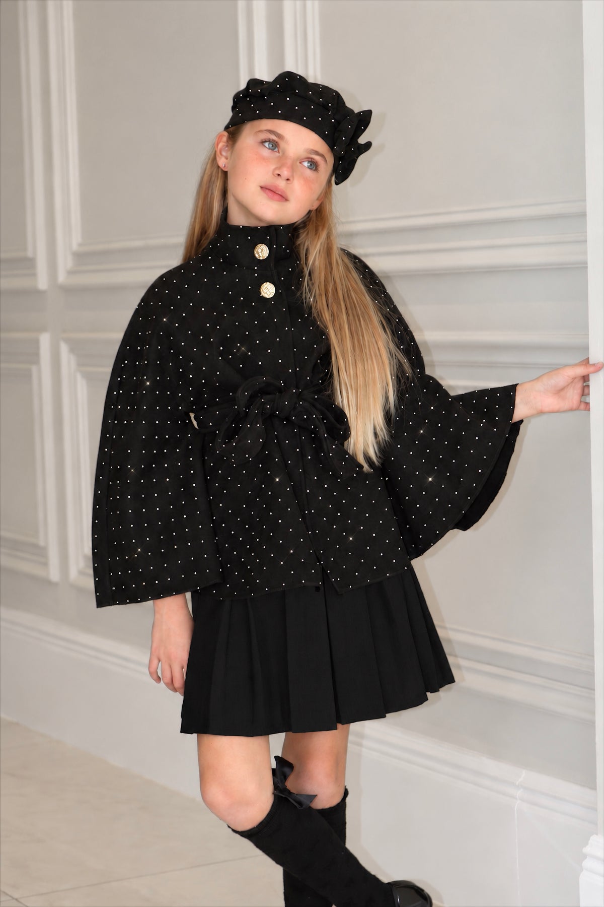 Rhinestone Bow Poncho With Matching Hat
