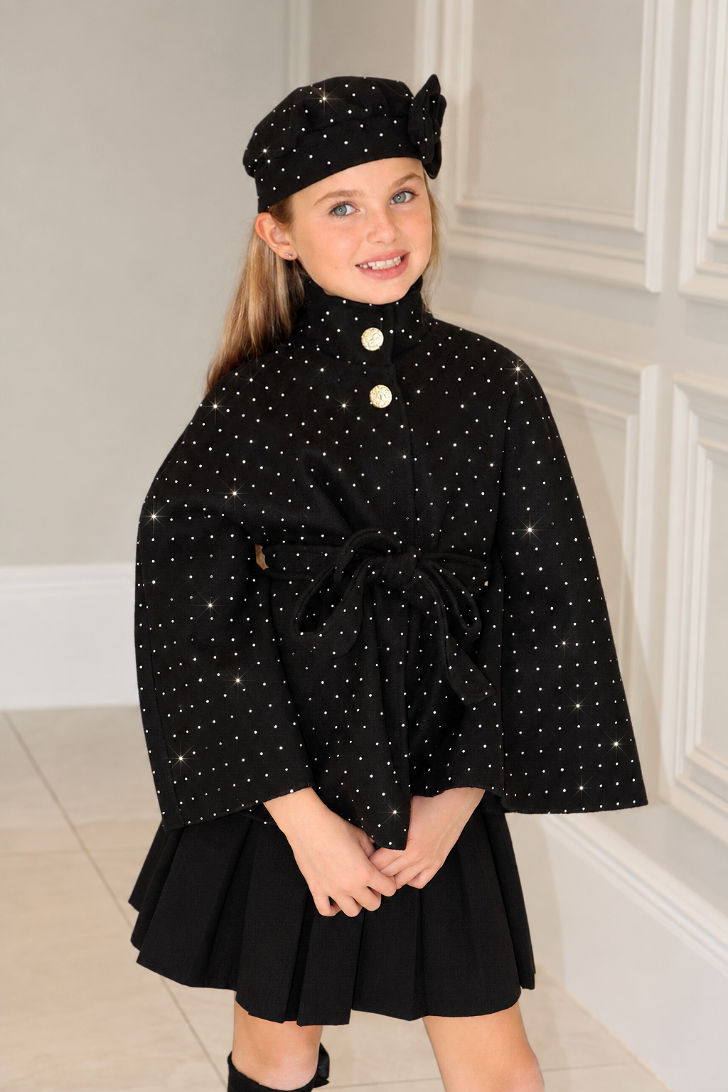 Rhinestone Bow Poncho With Matching Hat