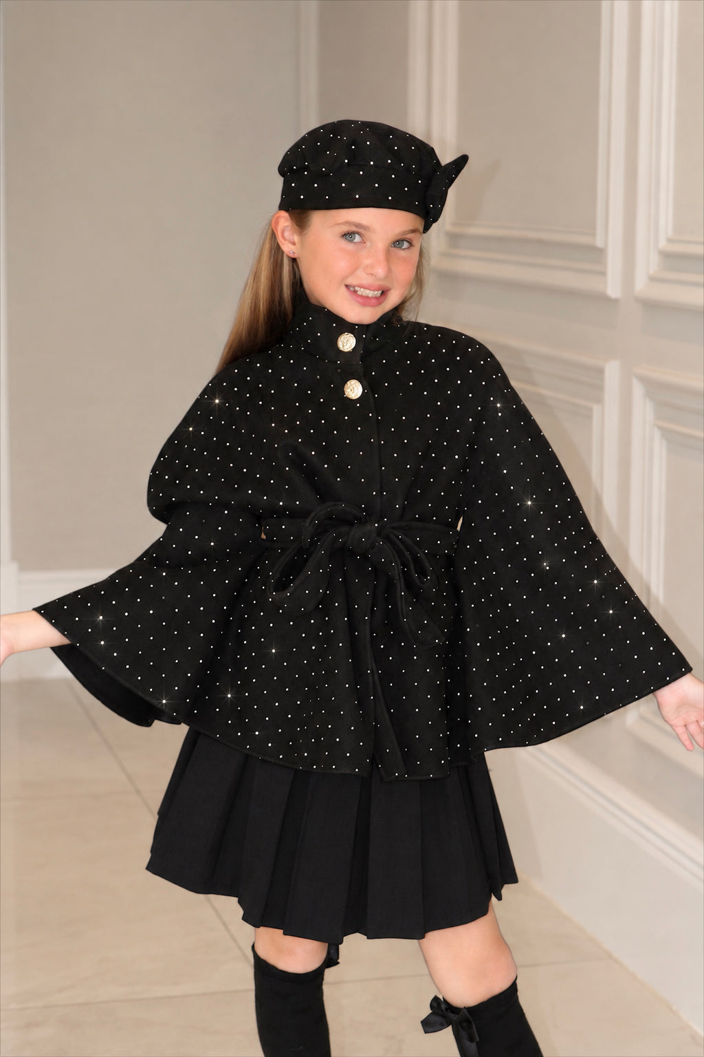 Rhinestone Bow Poncho With Matching Hat