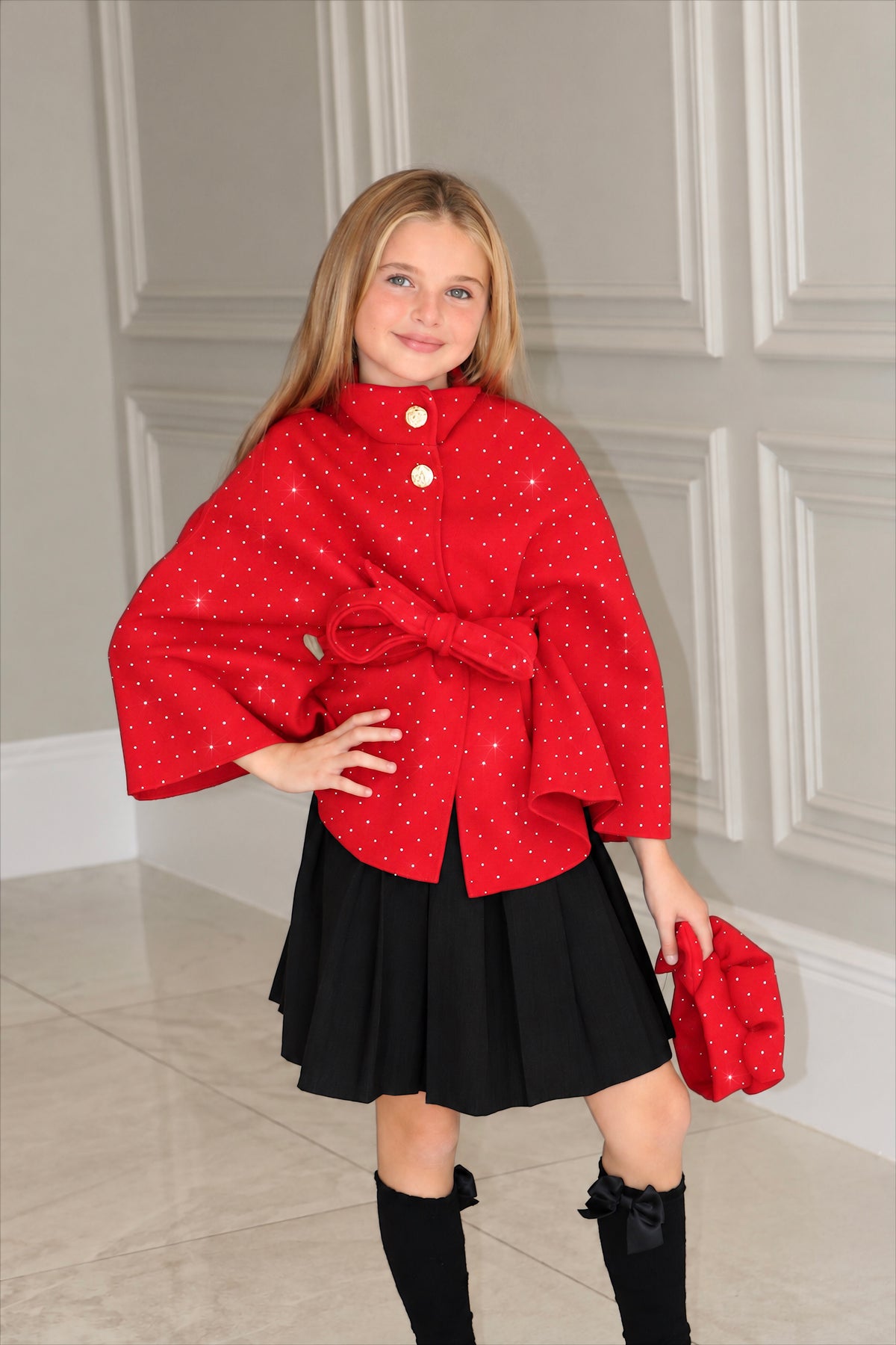 Rhinestone Bow Poncho With Matching Hat