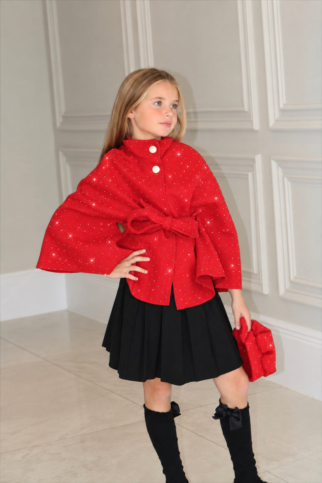 Rhinestone Bow Poncho With Matching Hat