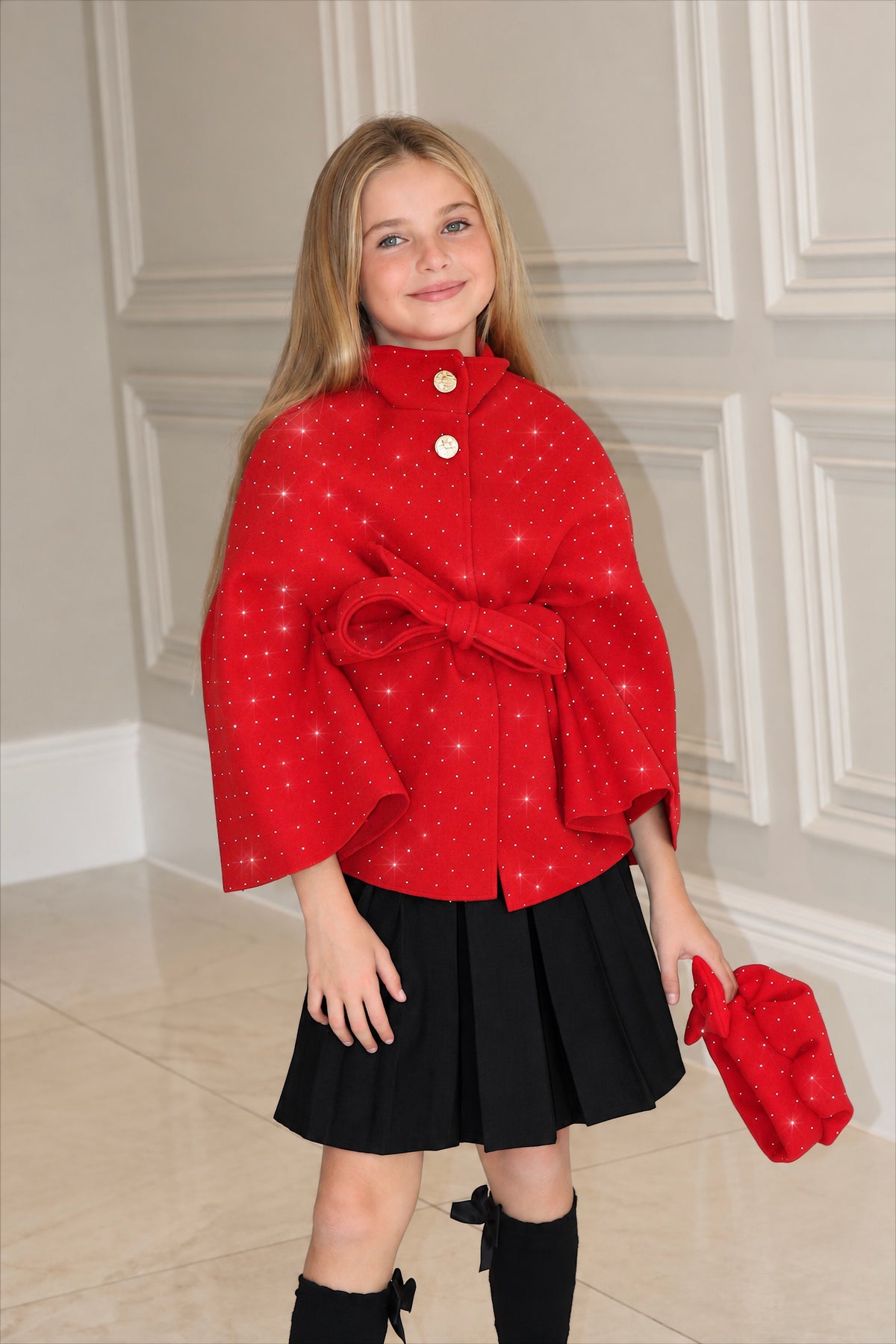 Rhinestone Bow Poncho With Matching Hat