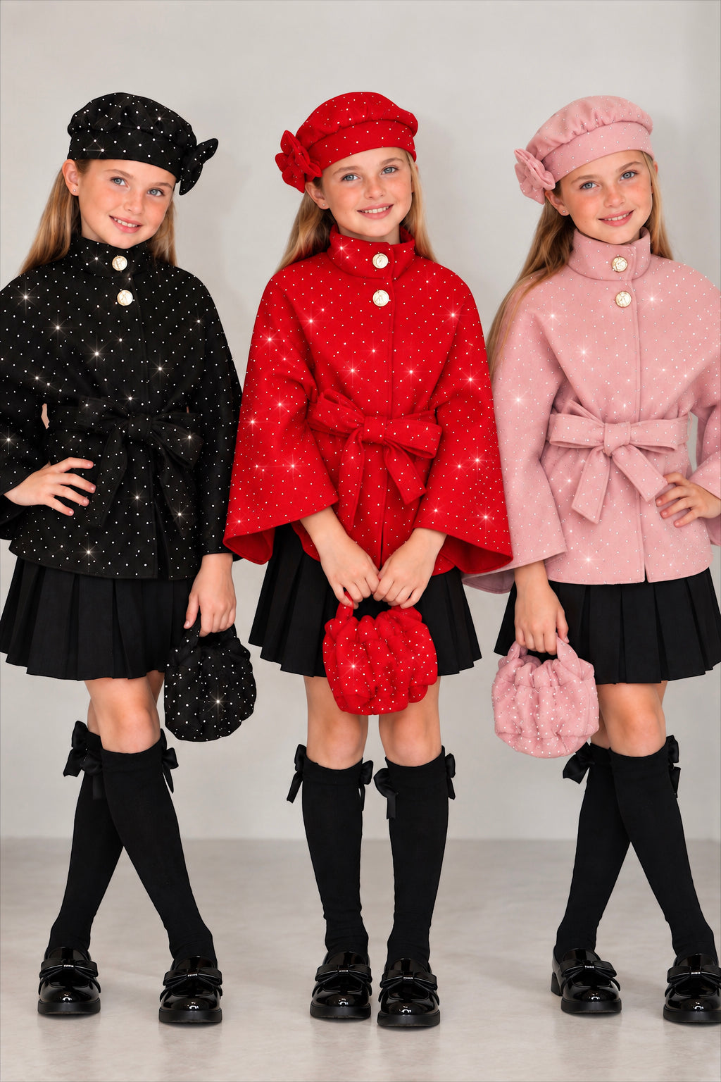 Rhinestone Bow Poncho With Matching Hat