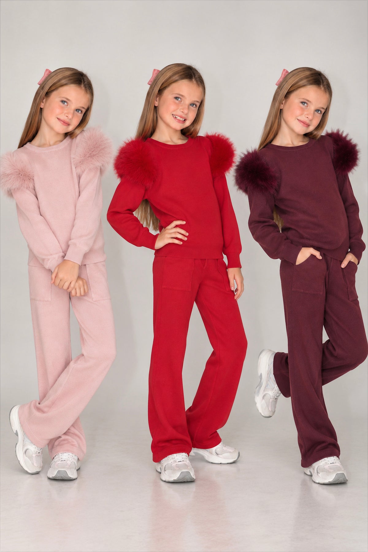 Premium Knit Loungewear Set With Faux Fur Shoulder Detail