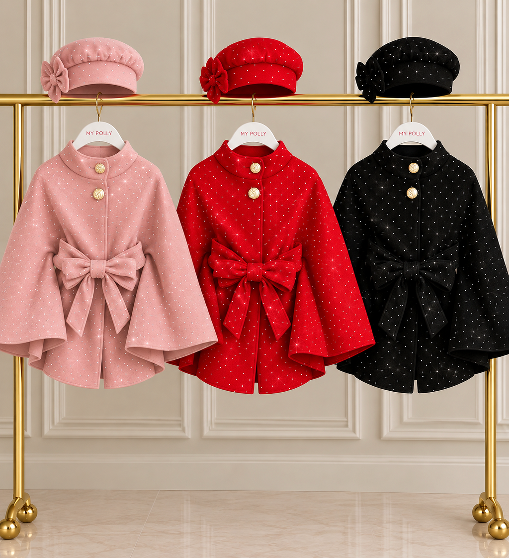 Rhinestone Bow Poncho With Matching Hat