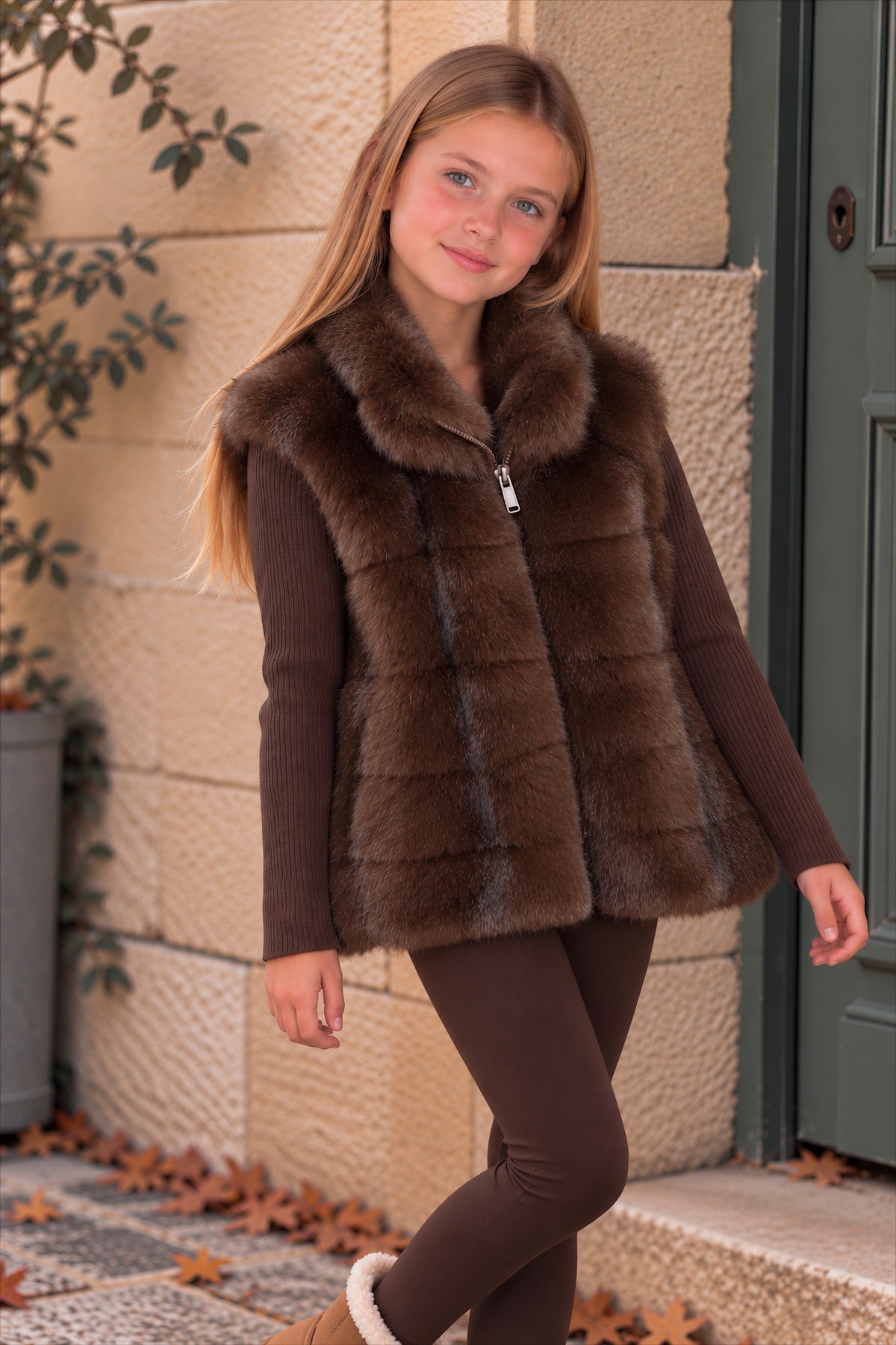 Luxury Faux Fur Gilet With Built In Premium Knitted Sleeves