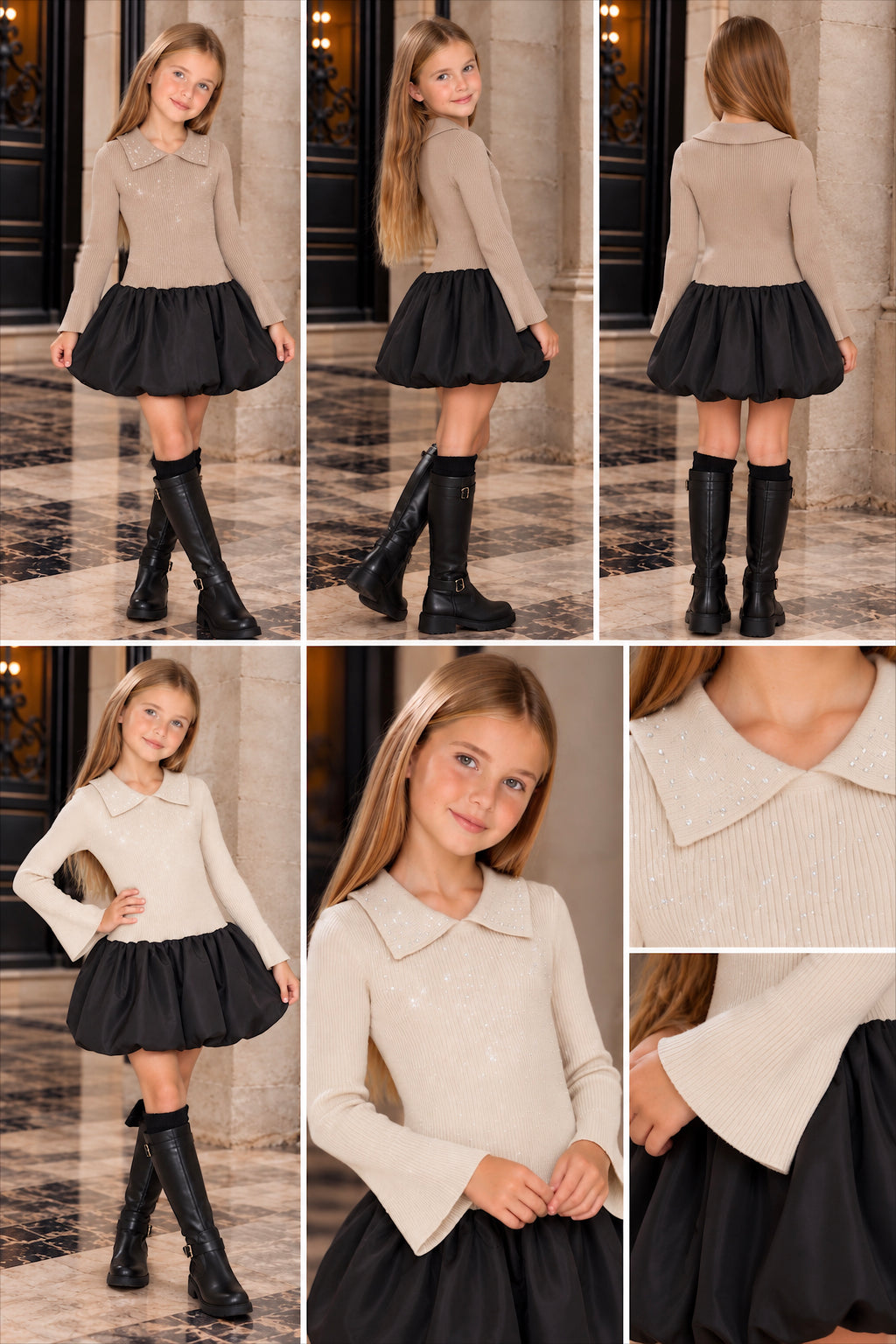 Rhinestone Knit Puff Dress