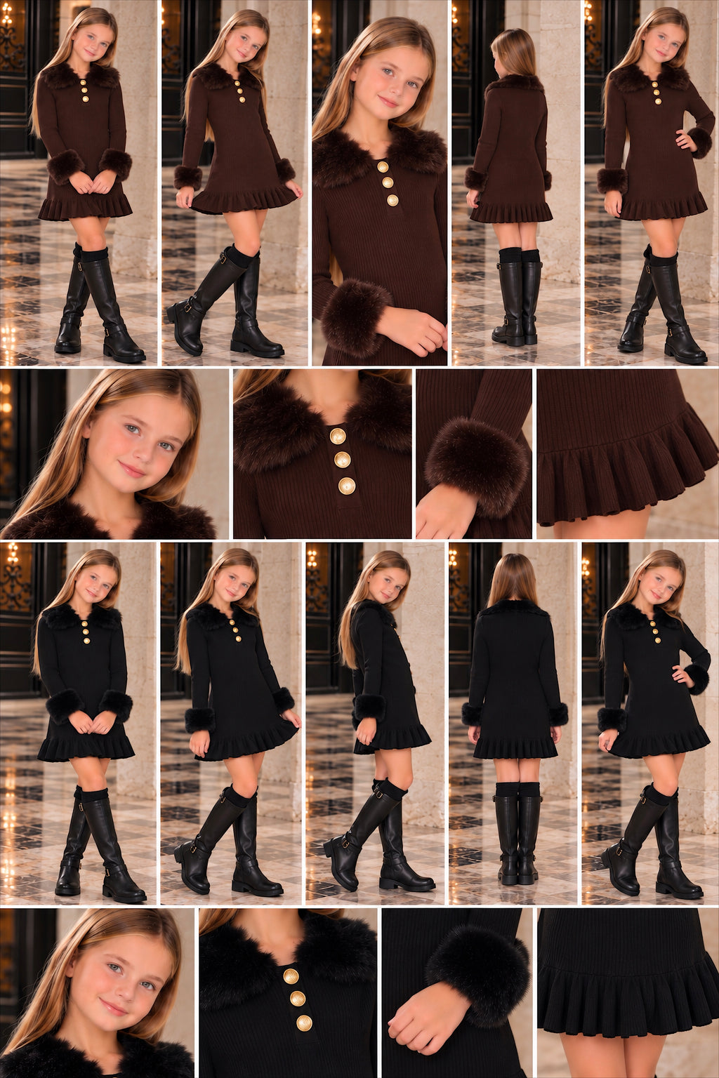 Faux Fur Collar & Cuff Dress