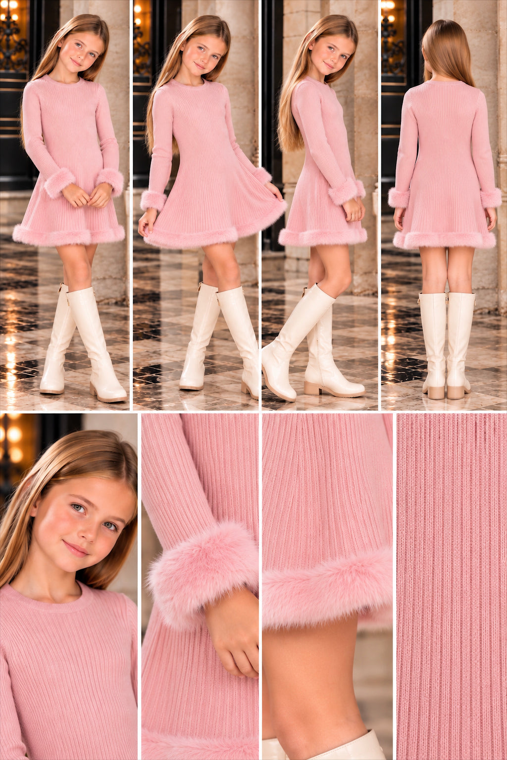 Pink Faux Fur Knitted Dress